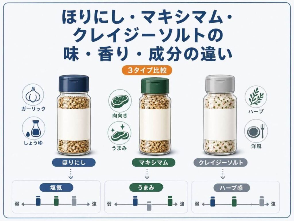 ほりにし・マキシマム・クレイジーソルトの味・香り・成分の違い