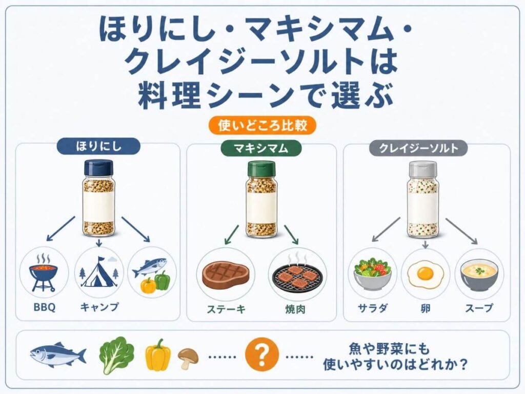 ほりにし・マキシマム・クレイジーソルトは料理シーンで選ぶ！失敗しない使い分け