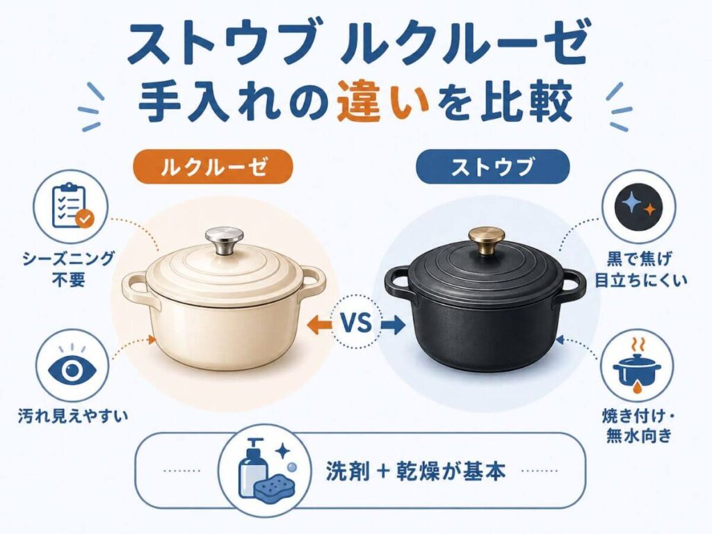 ストウブとルクルーゼの手入れの違いを比較