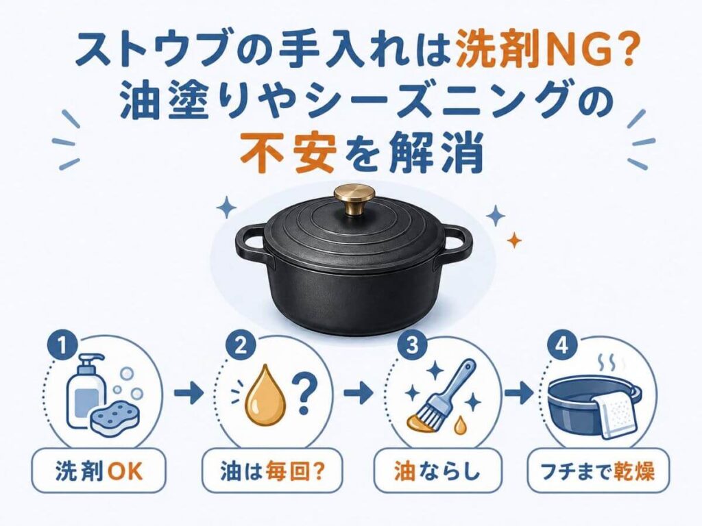ストウブの手入れは洗剤NG？油塗りやシーズニングの不安を解消