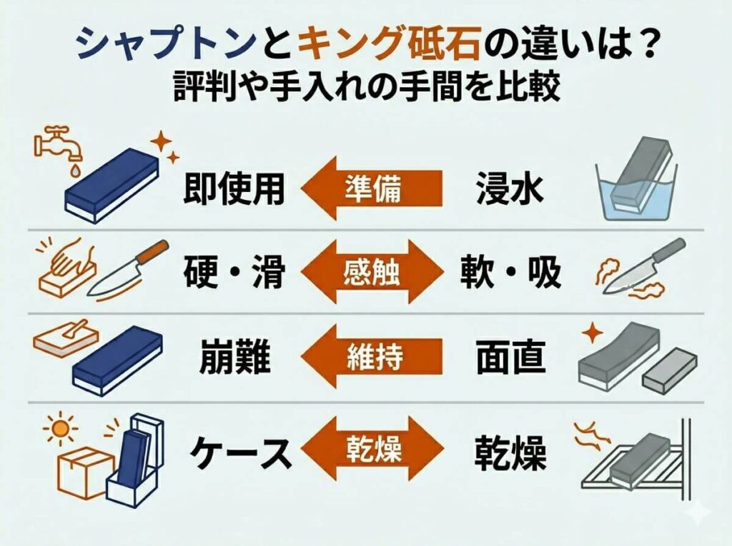 シャプトン（刃の黒幕）とキング砥石の違いは？評判や手入れの手間を比較