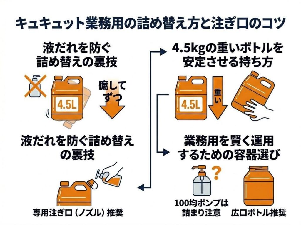 失敗しない。キュキュット業務用の詰め替え方と注ぎ口のコツ