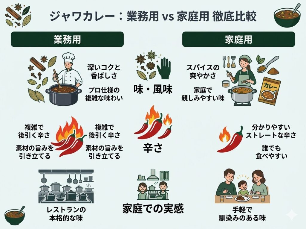 ジャワカレーの業務用と家庭用の違いを味・風味・辛さで比較