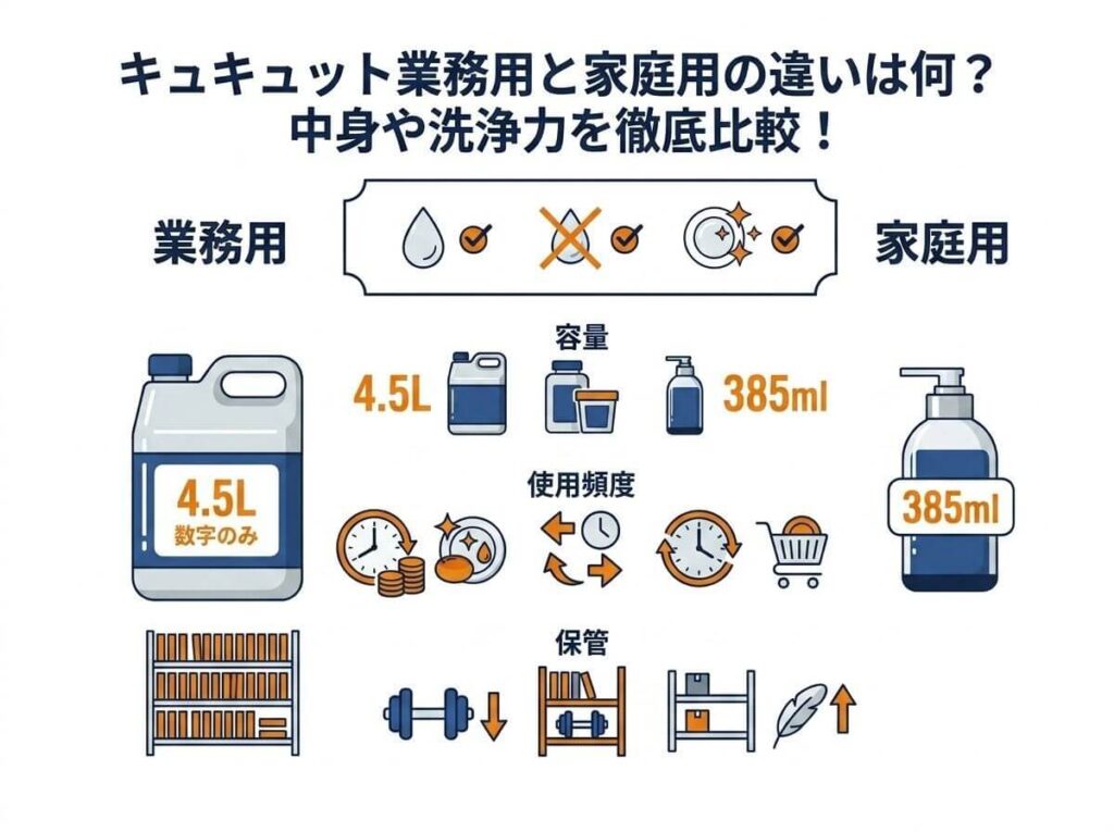 キュキュット業務用と家庭用の違いは何？中身や洗浄力を徹底比較！