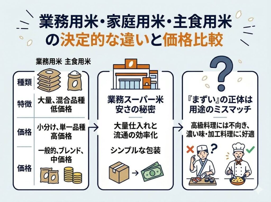 業務用米と家庭用米・主食用米の決定的な違いは？価格と味を比較