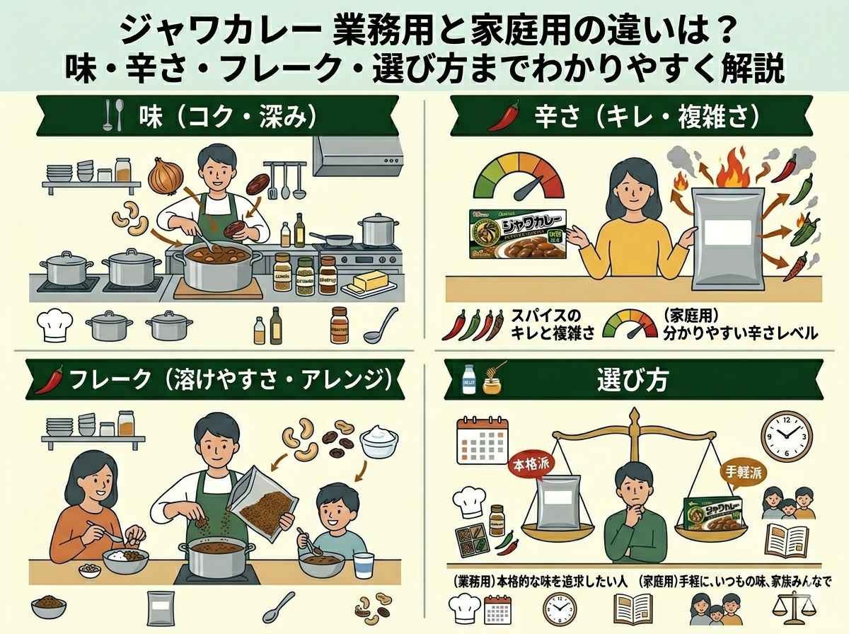 ジャワカレー業務用と家庭用の違いは？味・辛さ・フレーク・選び方までわかりやすく解説