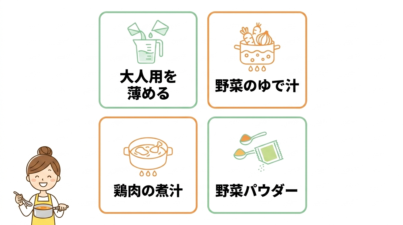 市販の大人用コンソメや手作りでの代用法