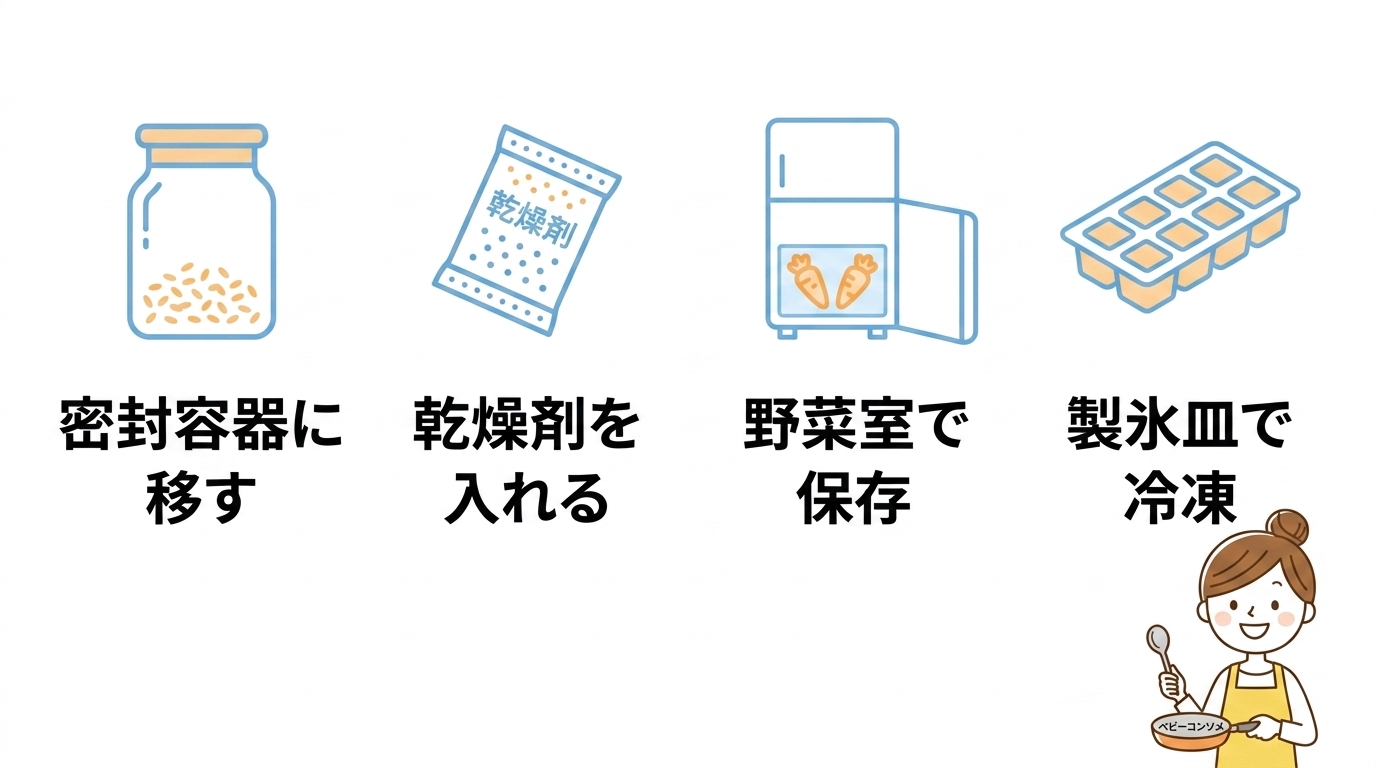 粉末ベビーコンソメの品質を守る保存方法