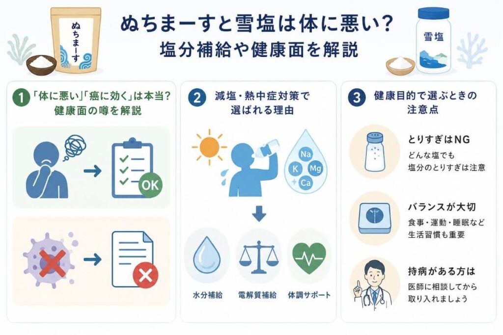 ぬちまーすと雪塩は体に悪い？塩分補給や健康面を解説