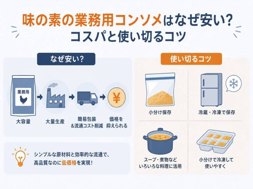 味の素の業務用コンソメはなぜ安い？コスパと使い切るコツ