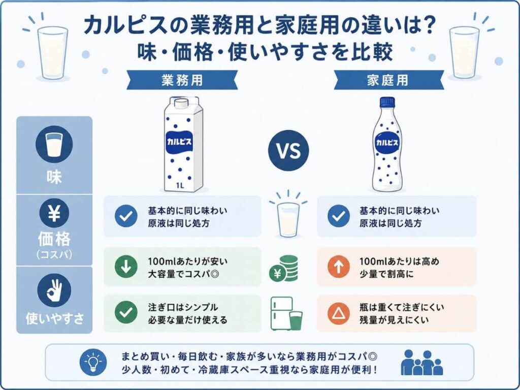 カルピスの業務用と家庭用の違いは？味・価格・使いやすさを比較