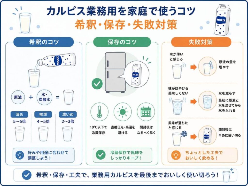 カルピス業務用を家庭で使うコツ｜希釈・保存・失敗対策