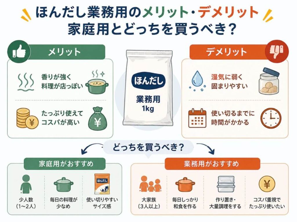 ほんだし業務用のメリット・デメリット｜家庭用とどっちを買うべき？