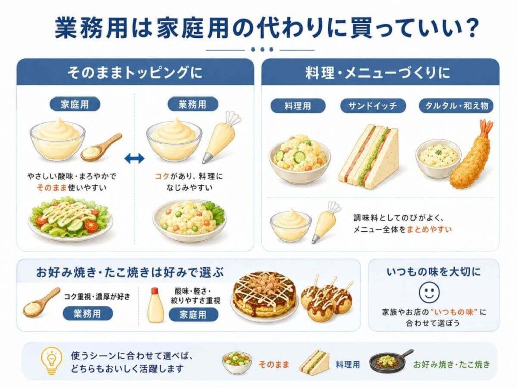 キューピーマヨネーズ業務用は家庭用の代わりに買っていい？