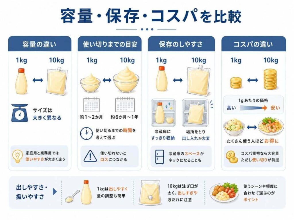 業務用マヨネーズは使い切れる？容量・保存・コスパを比較