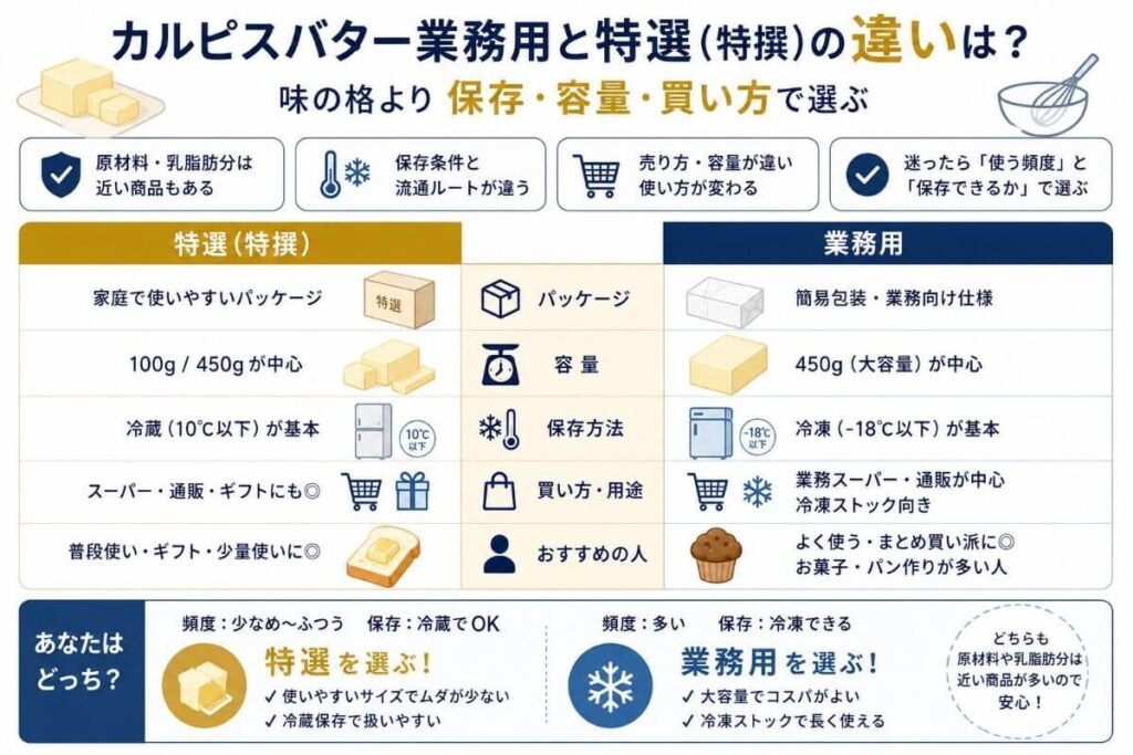 カルピスバター業務用・特選・100g・450gの違いは?家庭向けの選び方