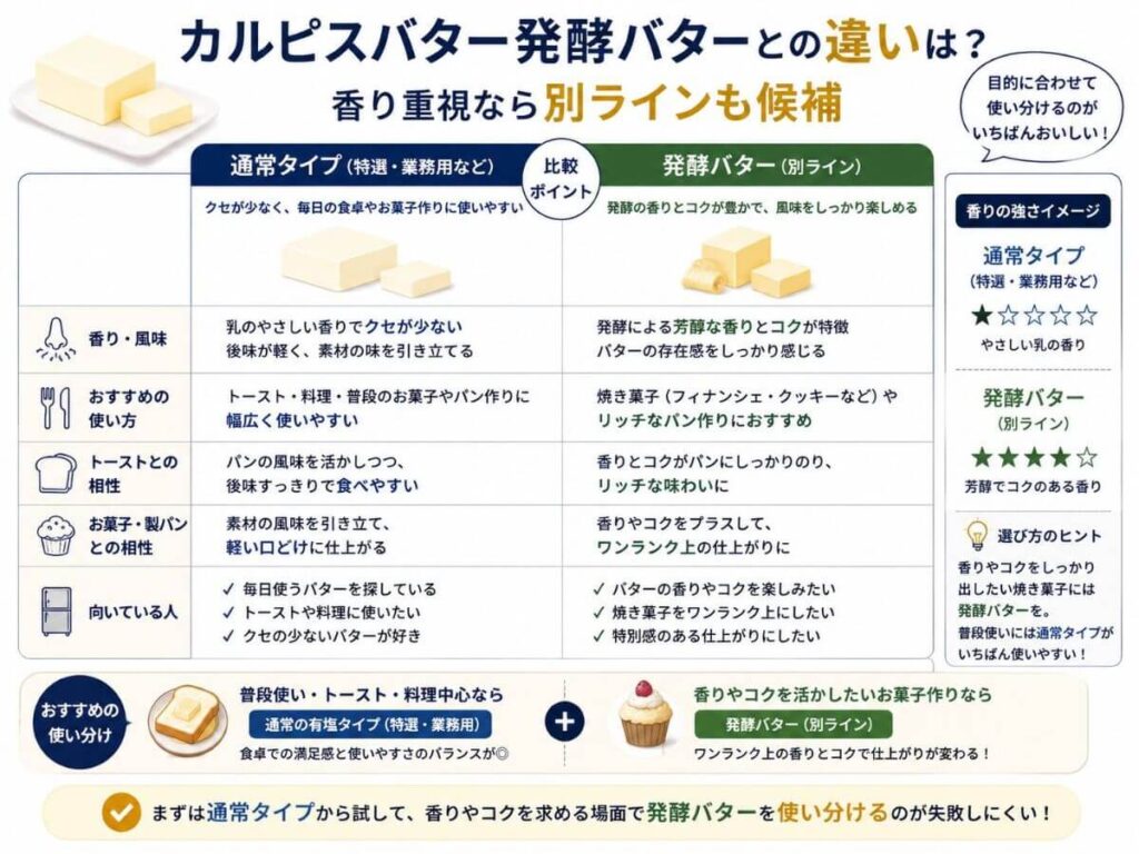 カルピスバター発酵バターとの違いは?香り重視なら別ラインも候補