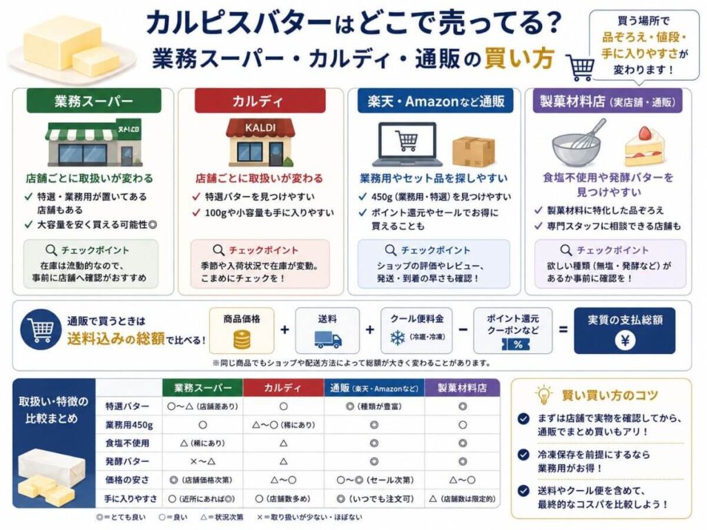 カルピスバターはどこで売ってる?業務スーパー・カルディ・通販の買い方