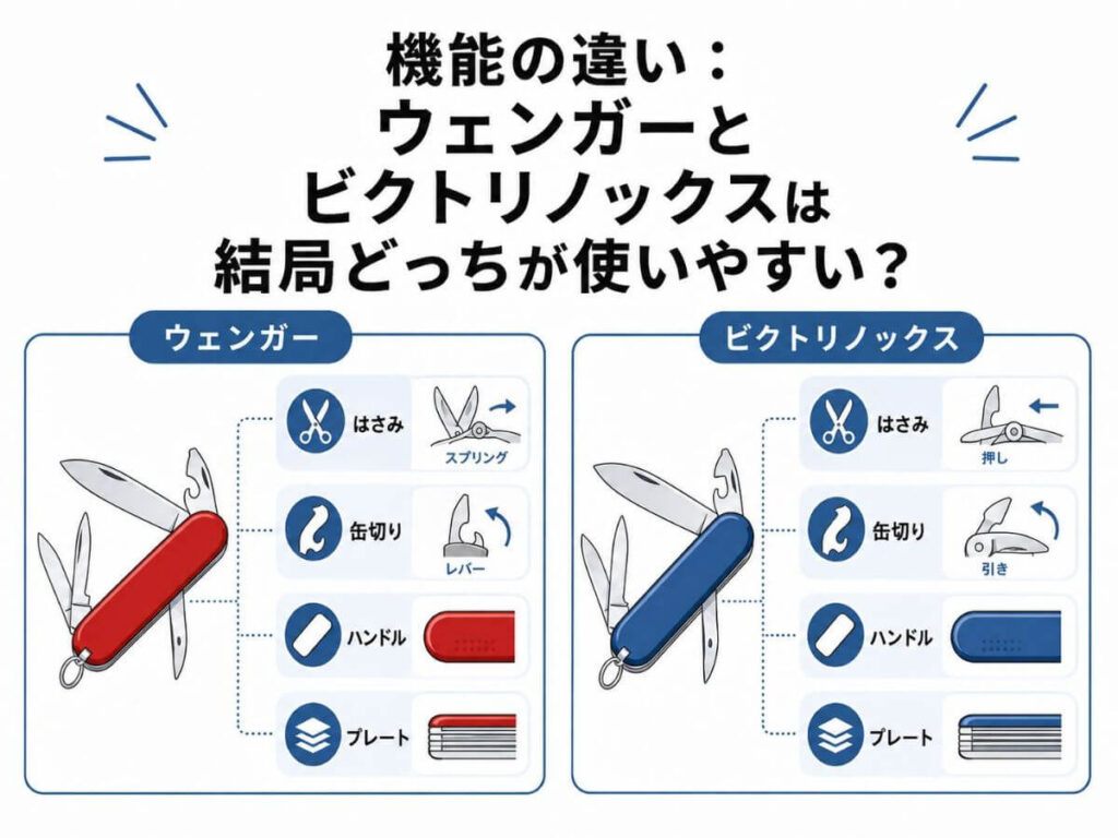 機能の違い：ウェンガーとビクトリノックスは結局どっちが使いやすい？