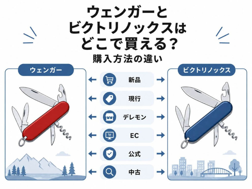 ウェンガーとビクトリノックスはどこで買える？購入方法の違い