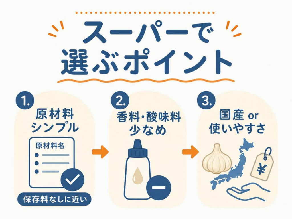 スーパーで無添加に近いにんにくチューブを選ぶポイント｜忙しい主婦は原材料・添加物・価格だけ見ればOK