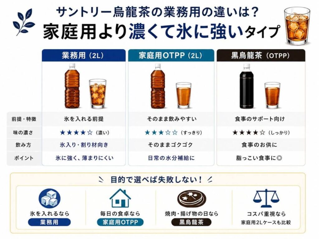 サントリー烏龍茶の業務用の違いは？家庭用より濃くて氷に強いタイプ