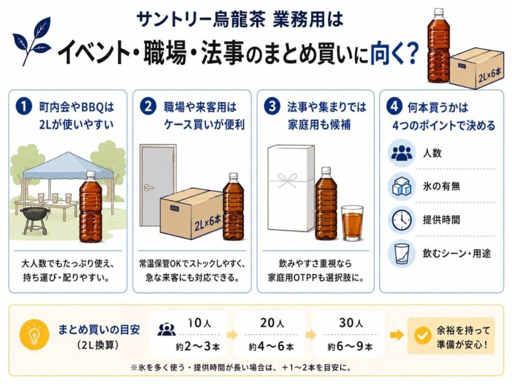 サントリー烏龍茶業務用はイベント・職場・法事のまとめ買いに向く？