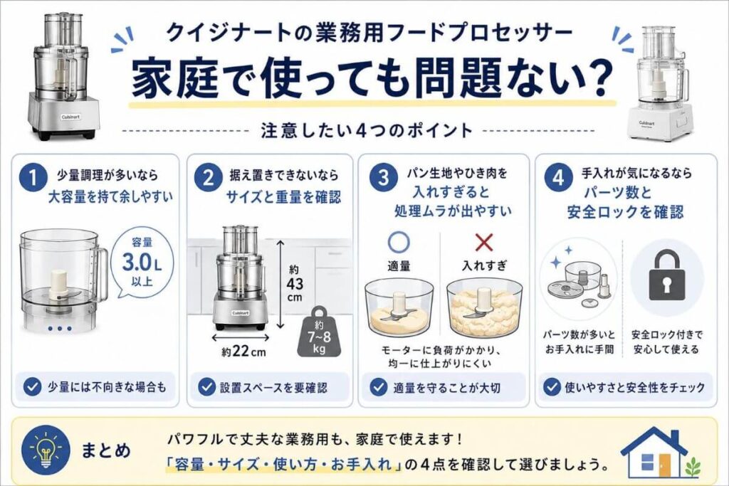 クイジナートの業務用フードプロセッサーを家庭で使っても問題ない？