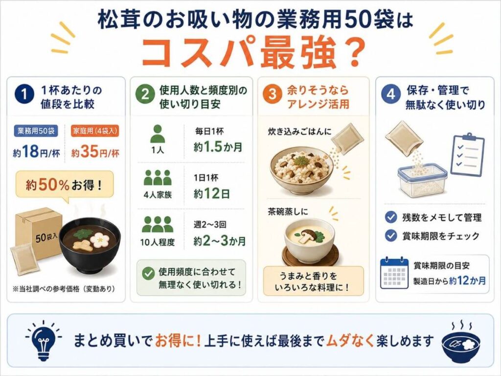 松茸のお吸い物の業務用50袋はコスパ最強？使いきれなかったときのひと工夫