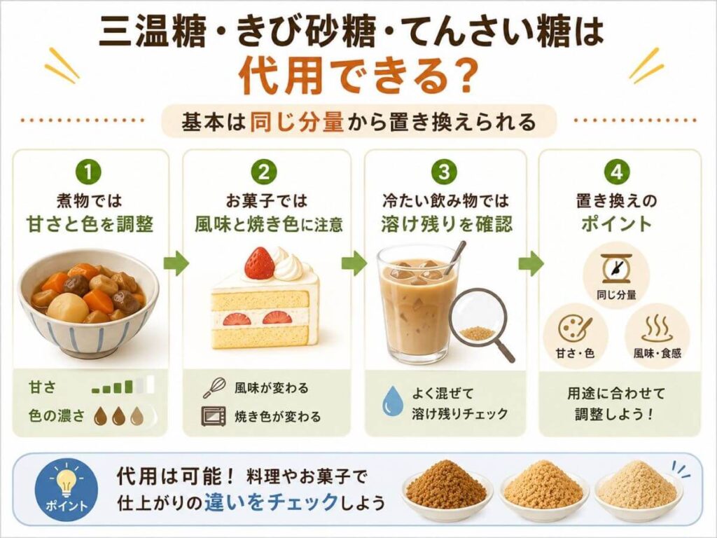 三温糖・きび砂糖・てんさい糖の違いを比較！料理別の選び方と代用の