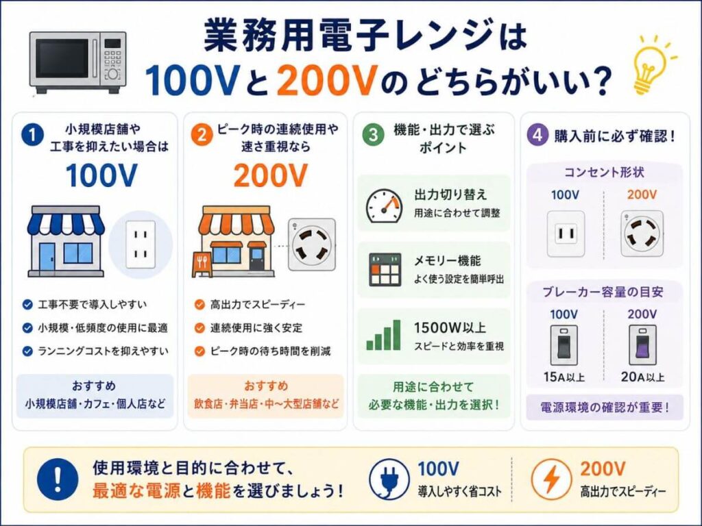 業務用電子レンジは100Vと200Vのどちらがいい？