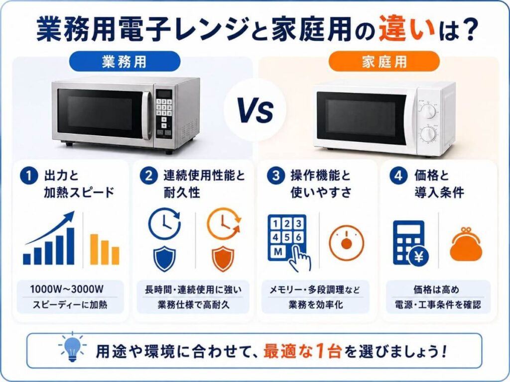 業務用電子レンジと家庭用の違いは？
