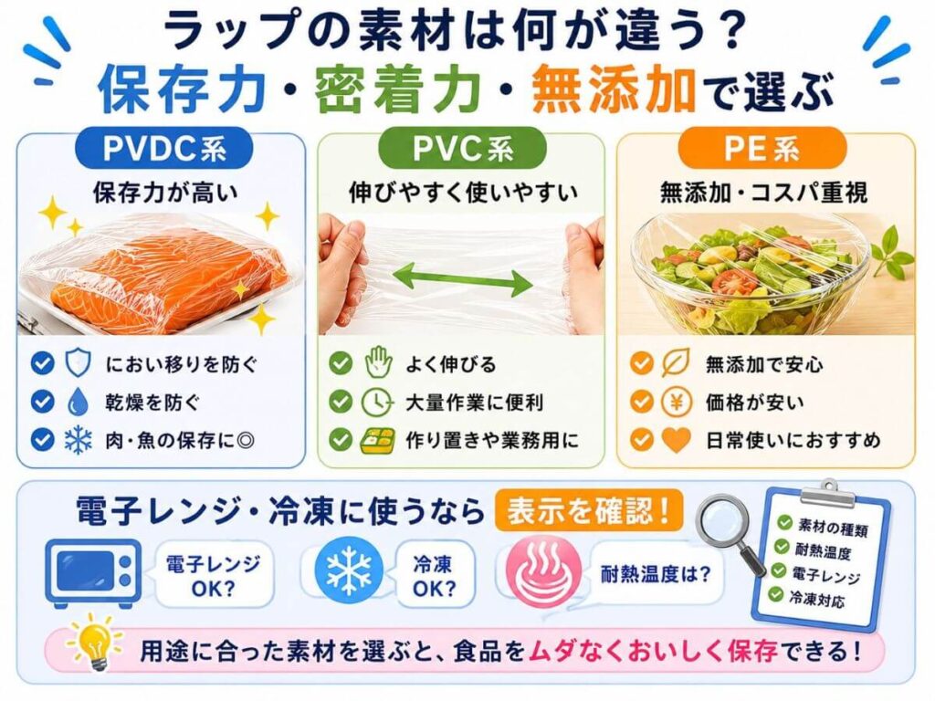 ラップの素材は何が違う？保存力・密着力・無添加で選ぶ