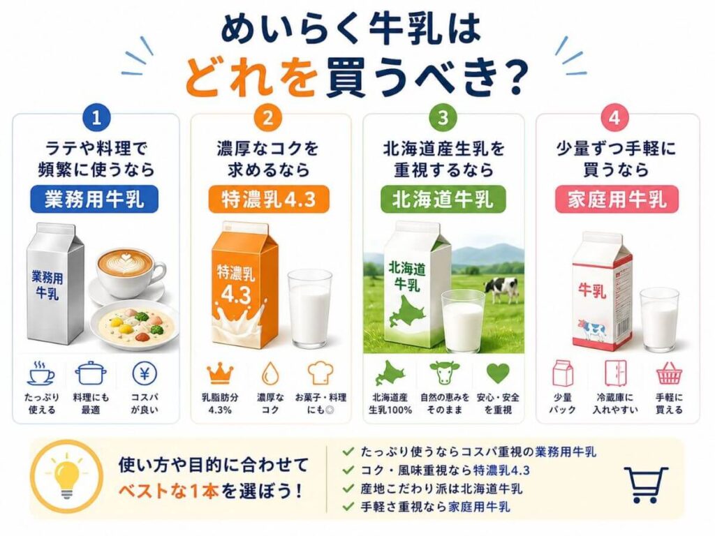 めいらく牛乳はどれを買うべき？