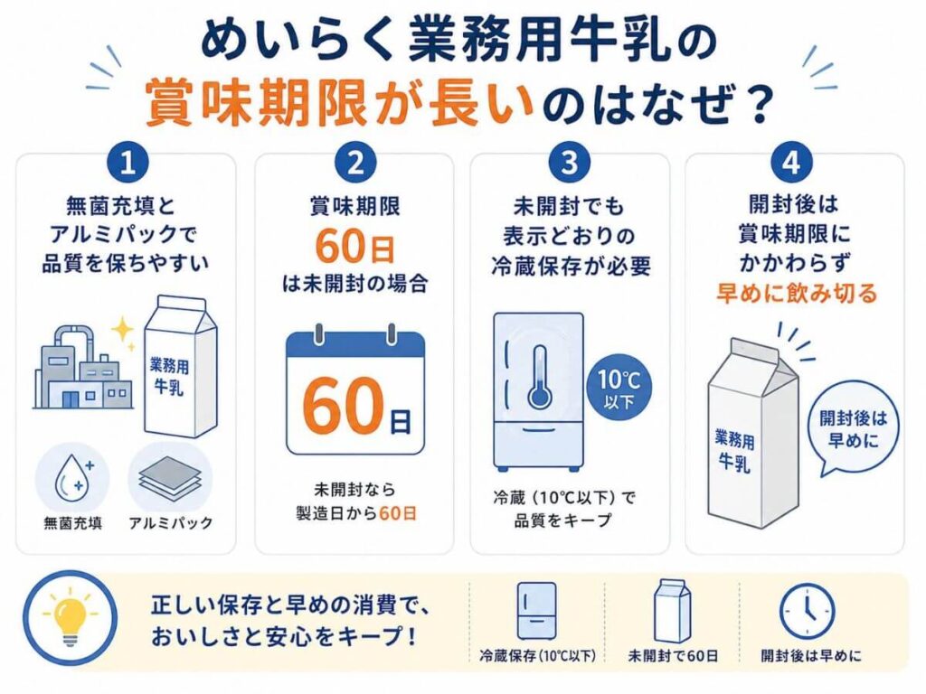 めいらく業務用牛乳の賞味期限が長いのはなぜ？