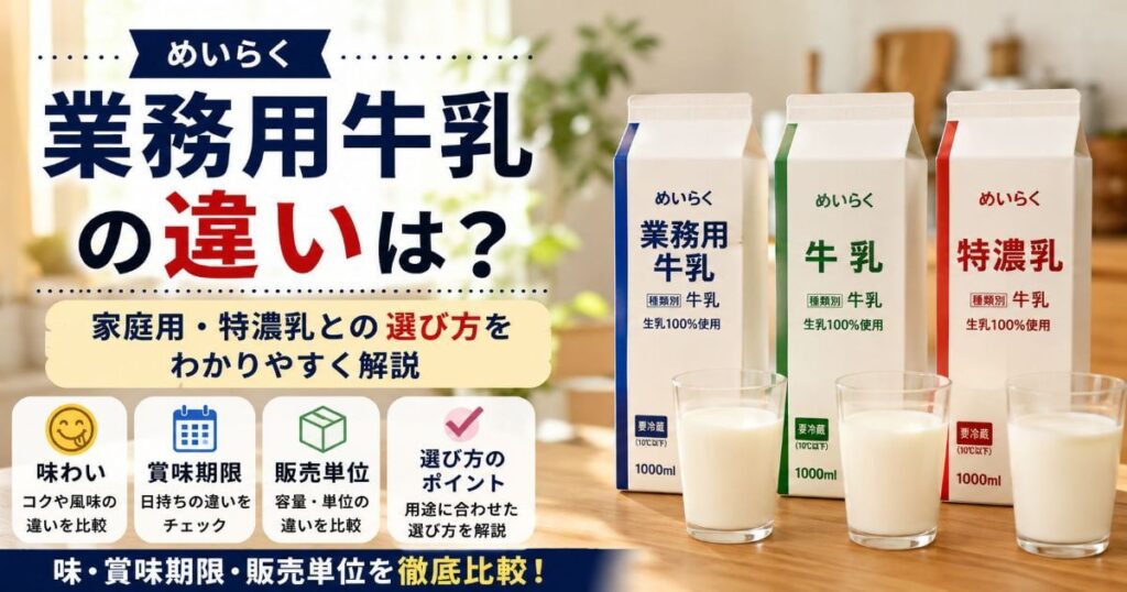 めいらく業務用牛乳の違いは？家庭用との比較と販売店など選び方をわかりやすく解説