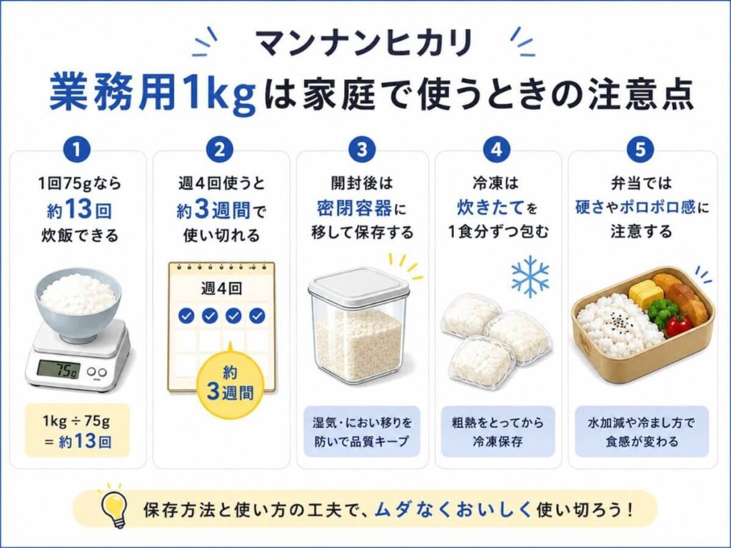 マンナンヒカリ業務用1kgは家庭で使い切れる？保存方法も解説