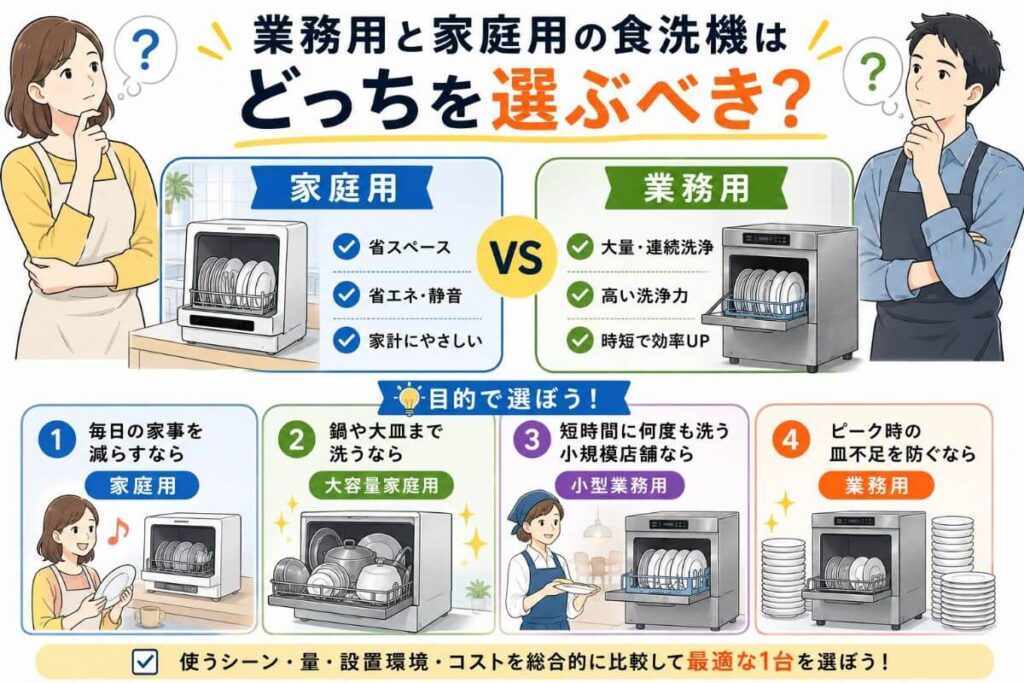 業務用と家庭用の食洗機はどっちを選ぶべき？