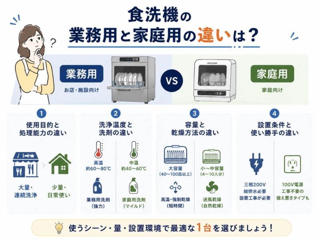 食洗機の業務用と家庭用の違いは？