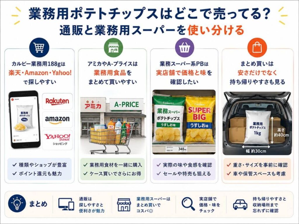 業務用ポテトチップスはどこで売ってる？通販と業務用スーパーを使い分ける