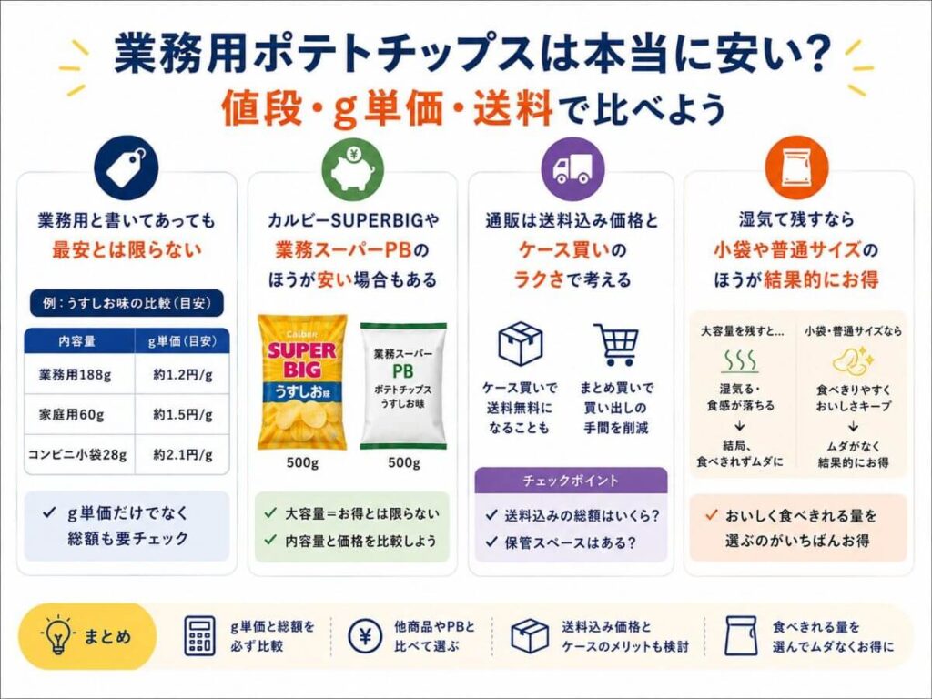 業務用ポテトチップスは本当に安い？値段・g単価・送料で比べよう