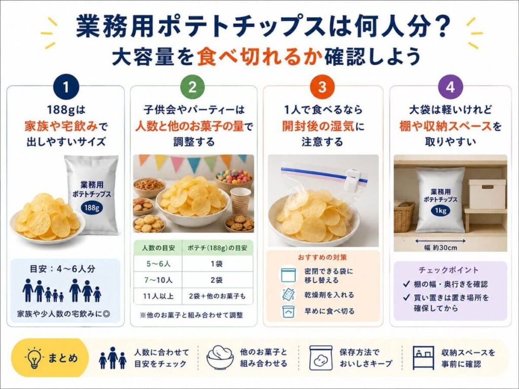 業務用ポテトチップスは何人分？大容量を食べ切れるか確認しよう