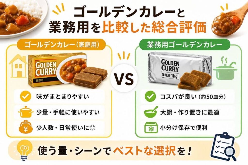 ゴールデンカレーと業務用ゴールデンカレーを比較した総合評価