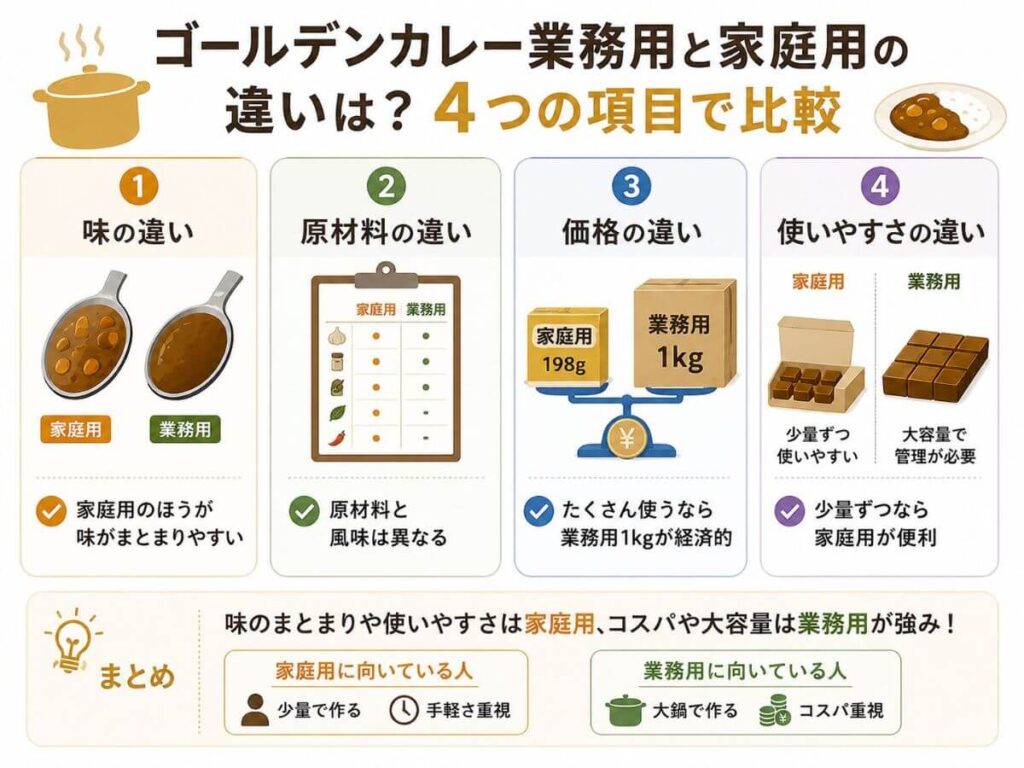 ゴールデンカレー業務用と家庭用の違いは？4つの項目で比較