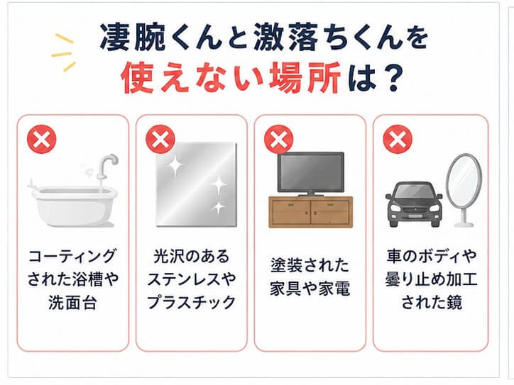 凄腕くんと激落ちくんを使えない場所は？