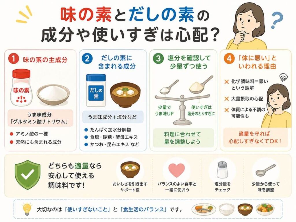 味の素とだしの素の成分や使いすぎは心配？