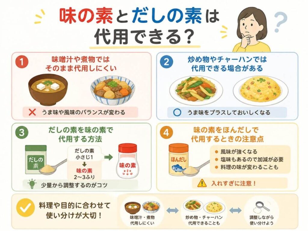 味の素とだしの素は代用できる？