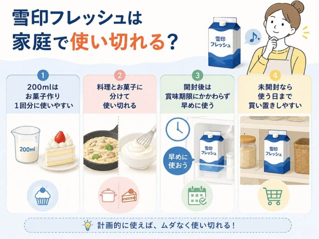 雪印フレッシュは家庭で使い切れる？