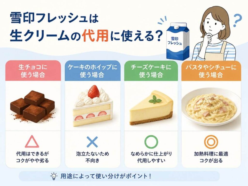 雪印フレッシュは生クリームの代用に使える？