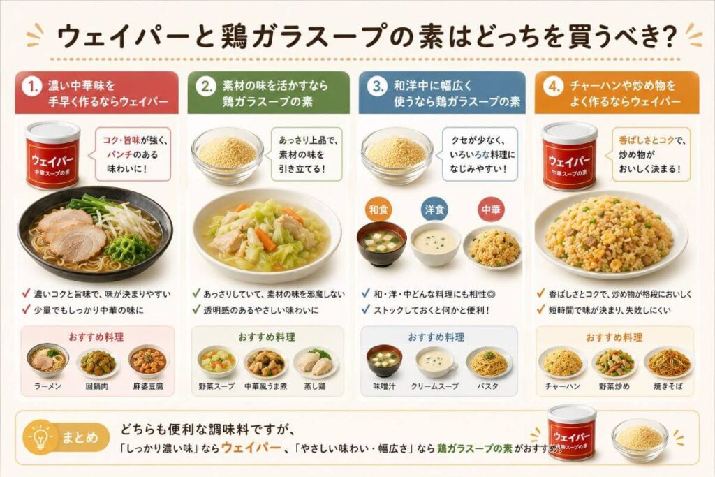 ウェイパーと鶏ガラスープの素はどっちを買うべき？